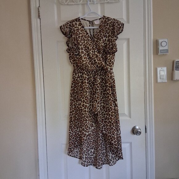 Stella Cruz Girls Size XL (14-16) Leopard Print Ruffle Sleeve Overlay Romper - Picture 2 of 11